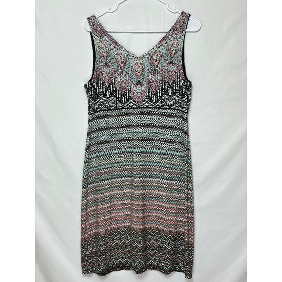 Athleta Women L Blue/Tan Santorini Aztec/Tribal Sleeveless Empire Waist Dress - Picture 2 of 8